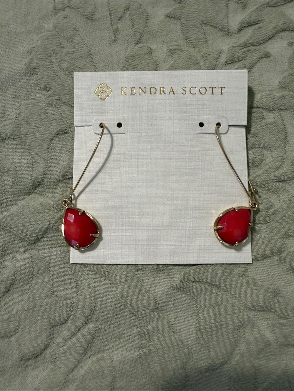 Kendra Scott Red Teardrop Dangle Earrings in Gold-Tone